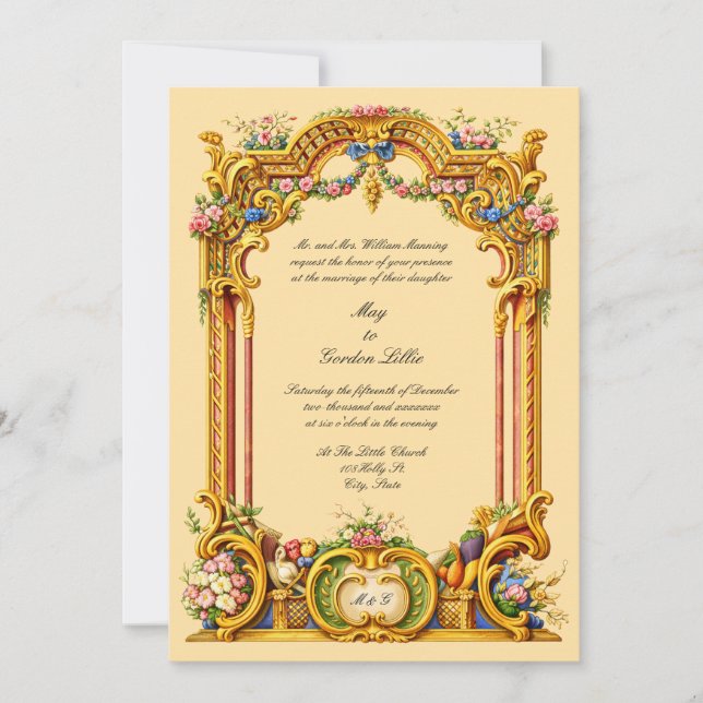 Invitación French Baroque Rococo Style Altar Colorful Wedding (Anverso)