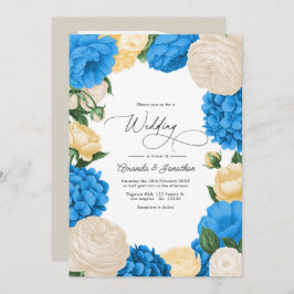 Invitación French Blue/Buttercream & Soft Gold Floral Wedding