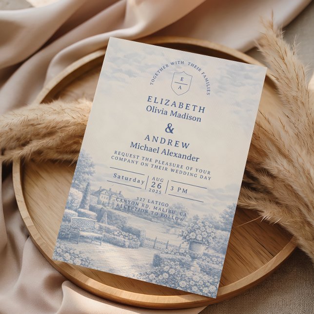 Invitación French Blue Countryside Toile Wedding (Subido por el creador)