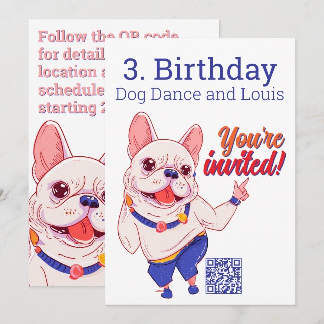 Invitación French Bulldog 3. Birthday Invitation  (Anverso / Reverso)