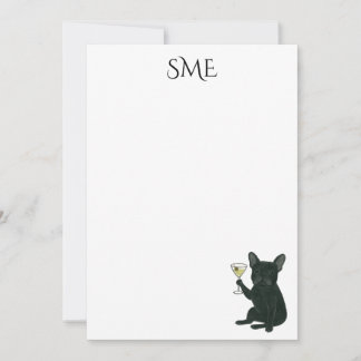 Invitación French Bulldog Dirty Martini Monogram Stationery