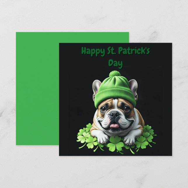 Invitación French Bulldog St. Patrick's Day Kleeblatt Glück (Anverso / Reverso)