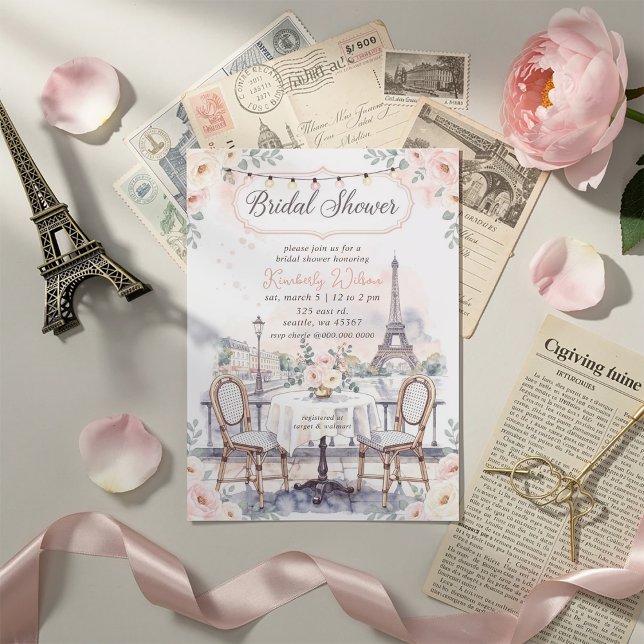 Invitación French Cafe Paris Theme Eiffel Tower Bridal Shower (French Cafe Paris Theme Eiffel Tower Bridal Shower Invitation)