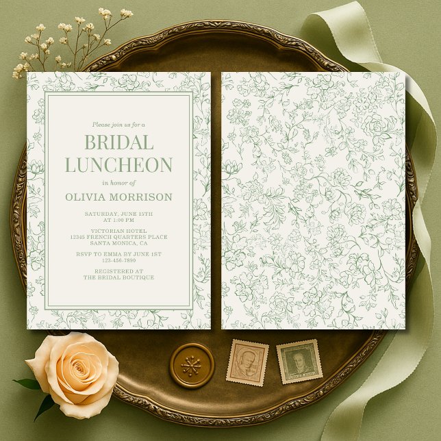 Invitación French Floral Bridal Luncheon Sage Green Ivory  (Subido por el creador)