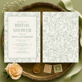 Invitación French Floral Sage Green Ivory Bridal Shower