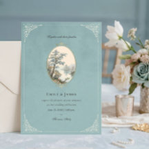 French Heron Dusty Blue Wedding Invitation