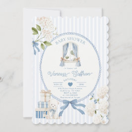 Invitación French Nursery Baby Boy Shower Coquette Stripe Bow