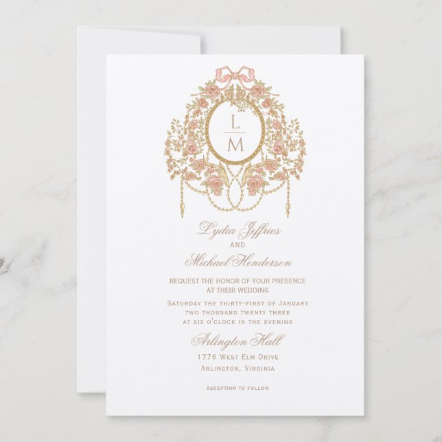 Invitación French Rococo Rose Monogram Wedding (Anverso)