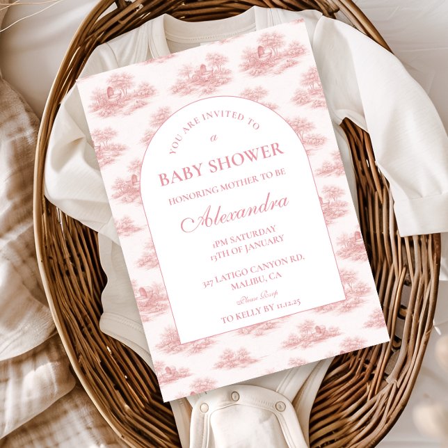 Invitación French Toile Baby Shower Pink (Subido por el creador)