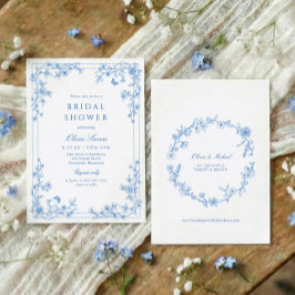 Invitación French Toile Chinoise Blue and White Bridal Shower