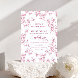 Invitación French Toile de Jouy Roses Dusty Pink Wedding 