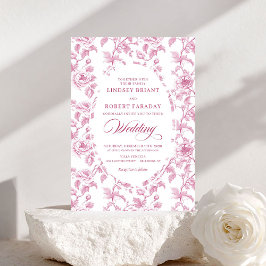 Invitación French Toile Roses Blush Pink Wedding Invitation