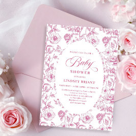 Invitación French Toile Roses Dusty Pink Baby Shower Invite