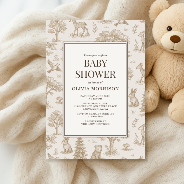 Invitación French Toile Woodland Animals Baby Shower (Subido por el creador)