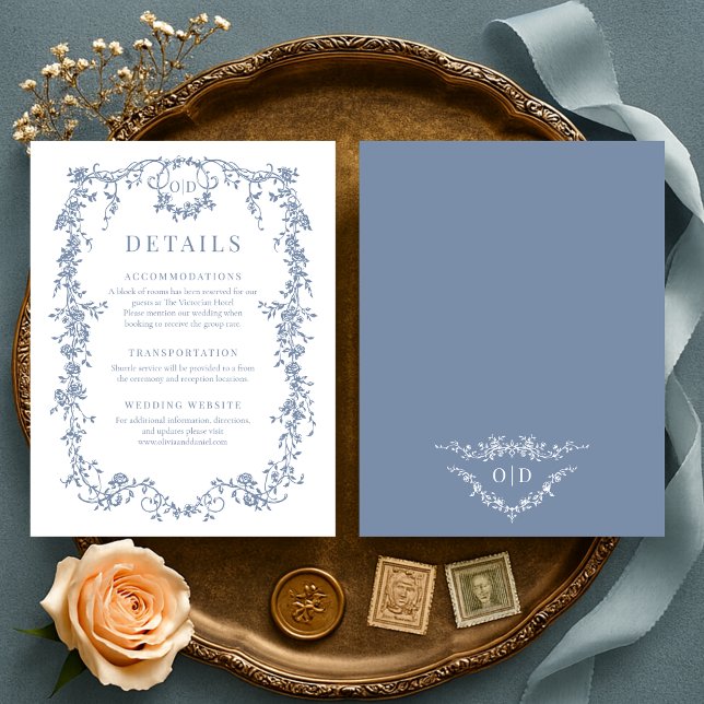 Invitación French Victorian Dusty Blue Wedding Details (Subido por el creador)