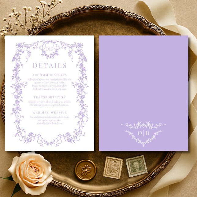 Invitación French Victorian Purple Lilac Wedding Details (Subido por el creador)