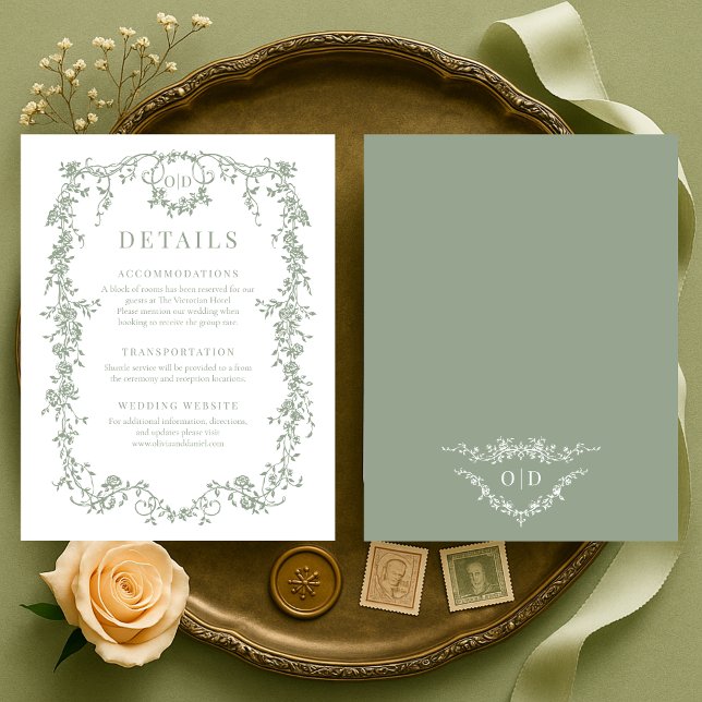 Invitación French Victorian Sage Green Wedding Details (Subido por el creador)