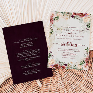Invitación Frente floral de verano y Boda posterior rústico