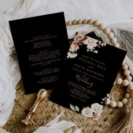 Invitación Frente floral real y negro formalmente y Boda post
