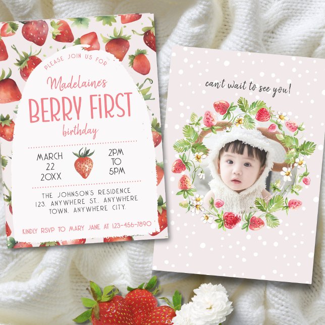 Invitación Fresa 1ª foto Berry Primer cumpleaños (Subido por el creador)