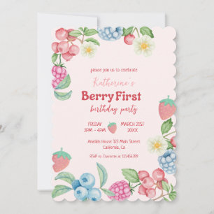 Invitación Fresa 1º cumpleaños Berry dulce pink cumpleaños