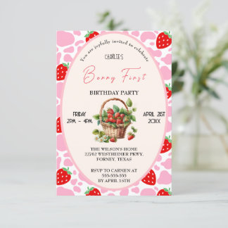 Invitación Fresa 1er cumpleaños Berry Primer partido de cumpl