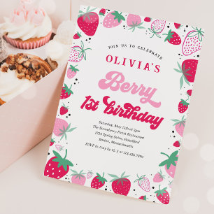 Invitación Fresa 1er cumpleaños Berry Primer partido de cumpl