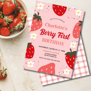 Invitación Fresa 1er cumpleaños Berry Primer partido de cumpl