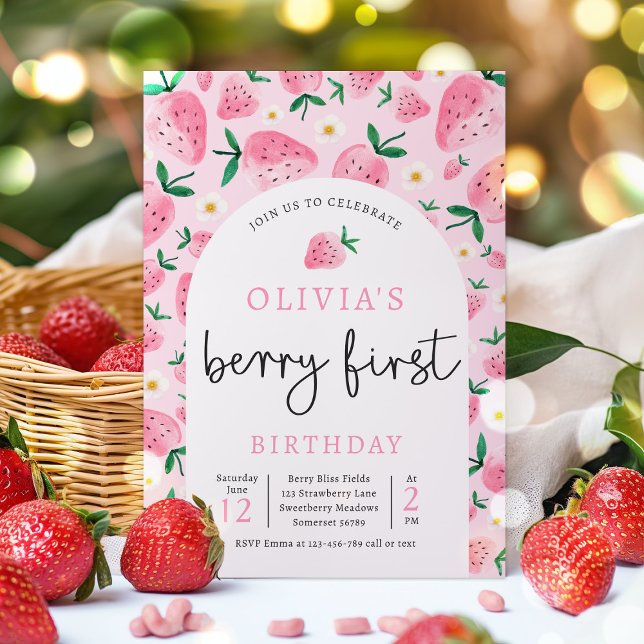 Invitación Fresa 1er cumpleaños Berry Primer partido de cumpl (Subido por el creador)
