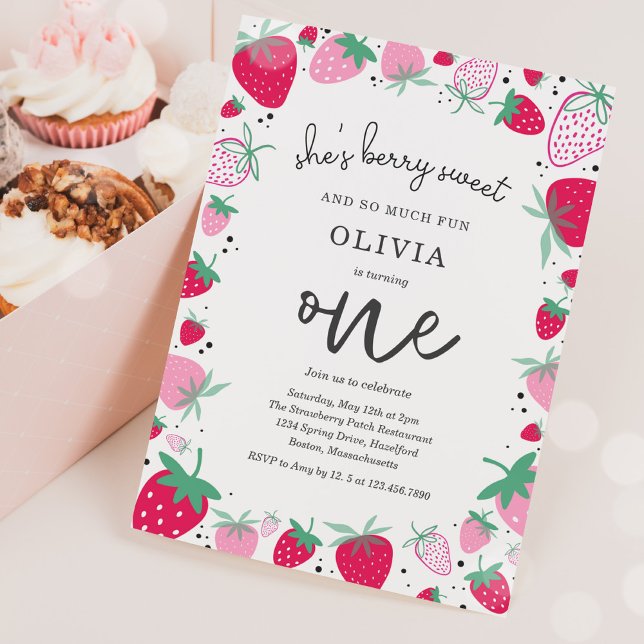 Invitación Fresa 1er cumpleaños Berry Primer partido de cumpl (Subido por el creador)