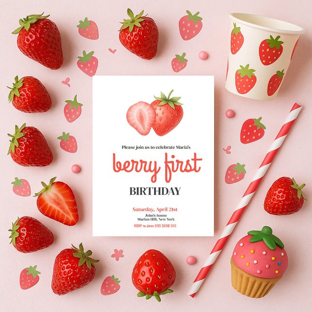 Invitación Fresa 1er cumpleaños Berry Primer partido de cumpl (Subido por el creador)