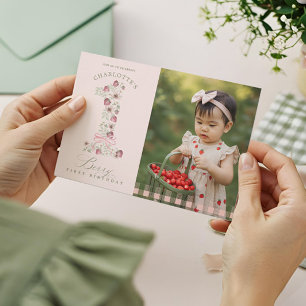Invitación Fresa 1er cumpleaños Berry primera foto de cumplea