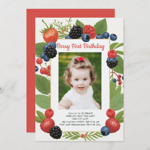 Invitación Fresa 1er cumpleaños Berry primera foto de cumplea