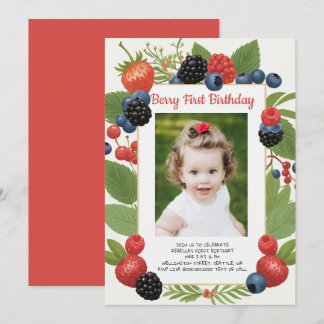 Invitación Fresa 1er cumpleaños Berry primera foto de cumplea