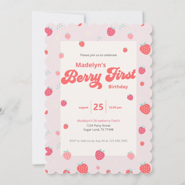 Invitación Fresa 1er cumpleaños verano (Anverso)