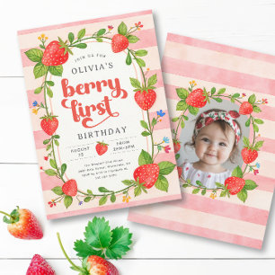 Invitación Fresa 1er cumpleaños Vintage Berry primera foto