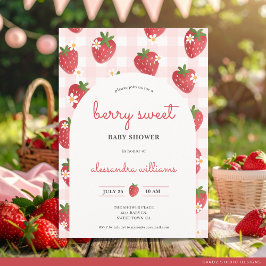 Invitación Fresa acuarela Berry Chica Baby Shower
