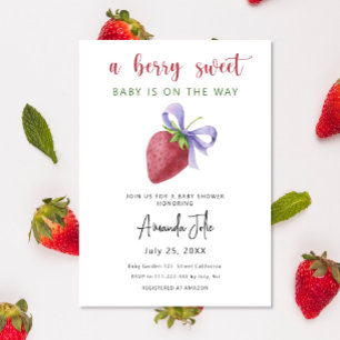 Invitación Fresa acuarela con un Baby Shower con arco