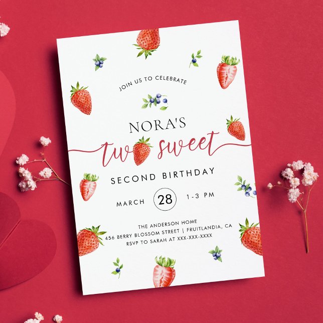 Invitación Fresa acuarela Dos Dulces Cumpleaños (Subido por el creador)