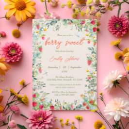 Invitación Fresa acuarela género Baby Shower neutro