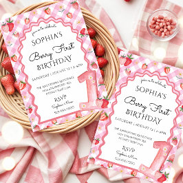 Invitación Fresa acuarela Primer cumpleaños