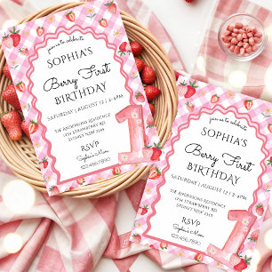 Invitación Fresa acuarela Primer cumpleaños