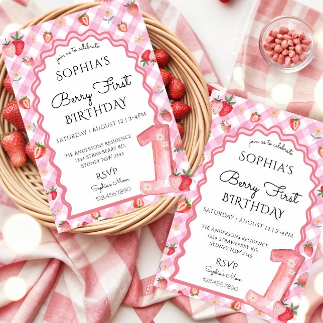 Invitación Fresa acuarela Primer cumpleaños (Subido por el creador)