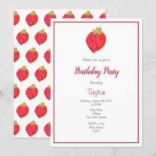 Invitación Fresa acuarela y patrón