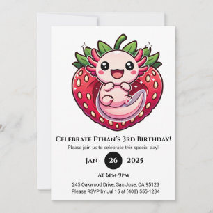 Invitación Fresa Axolotl Alegría Cumpleaños