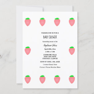 Invitación Fresa Baby Shower Bebé Niña Rosa Blanco