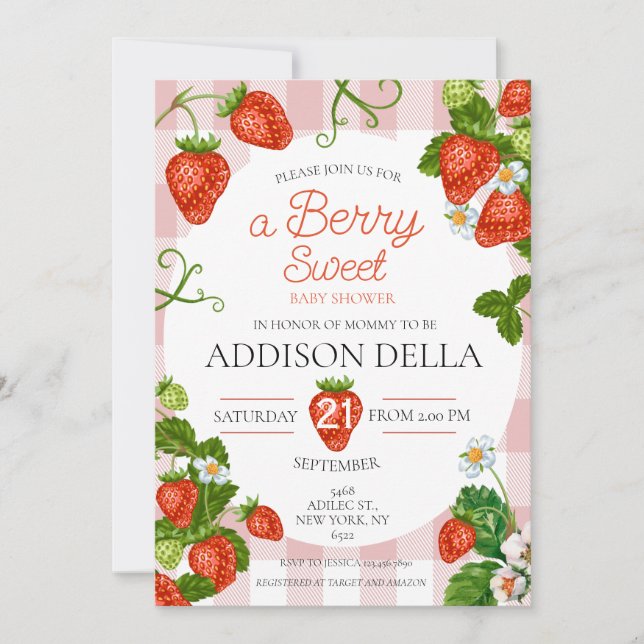 Invitación Fresa Baby Shower Berry Baby (Anverso)