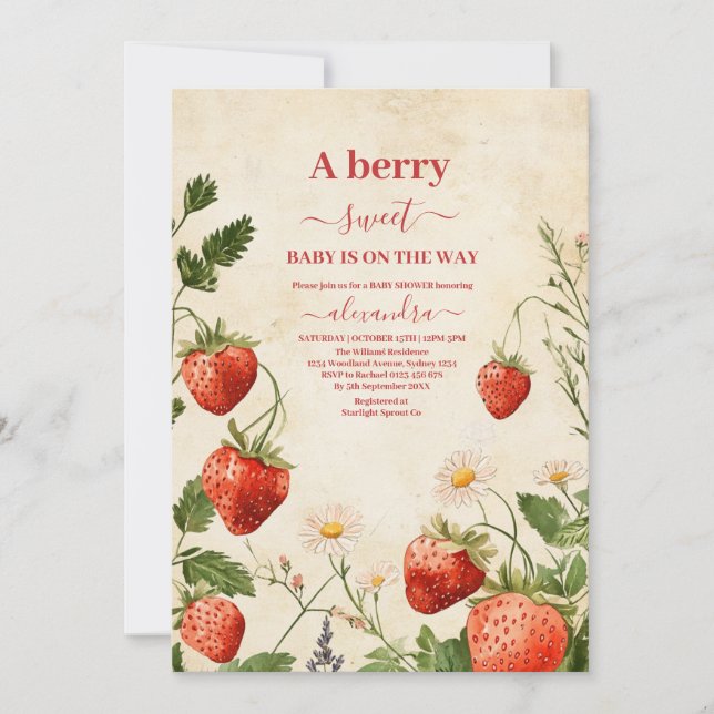 Invitación Fresa Baby Shower Berry Sweet (Anverso)