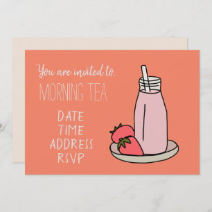 Invitación Fresa batida batido rosa retro Té matutino