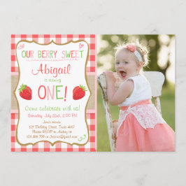 Invitación Fresa Berry dulce rosa rojo primer cumpleaños